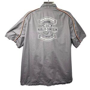 Harley Davidson Mechanic Garage Gray Double Graphic Button Up Shirt 2XL Pocket